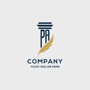 PA monogram initial logo with pillar and feather design vector