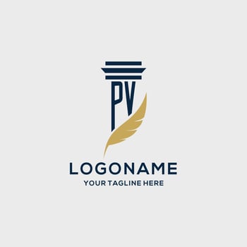 PV monogram initial logo with pillar and feather design vector