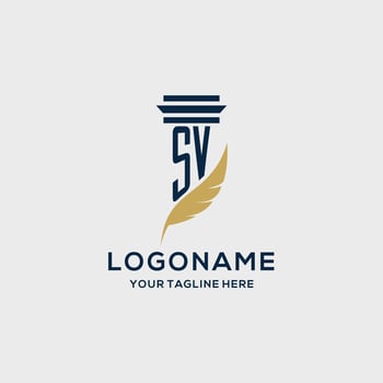 SV monogram initial logo with pillar and feather design vector