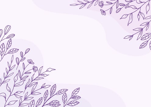 Beautiful Purple floral background with hand drawn leaves and flower border on pastel flat color for wedding invitation or engagement or greeting card vector