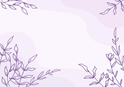 Beautiful Purple floral background with hand drawn leaves and flower border on pastel flat color for wedding invitation or engagement or greeting card vector