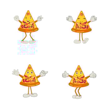 Pizza Cartoon Character, modern vector template set of mascot illustrations. Food Object Icon Concept Isolated Premium Vector.