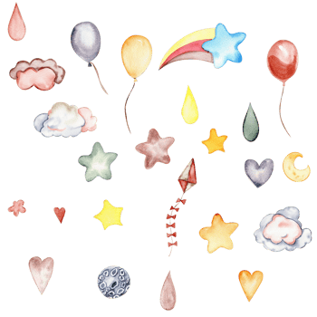 Watercolor hand painted party celebration elements. png