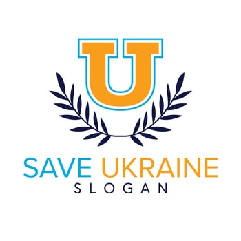 Save Ukraine vector graphic design. Letter U and leaves clip-art.