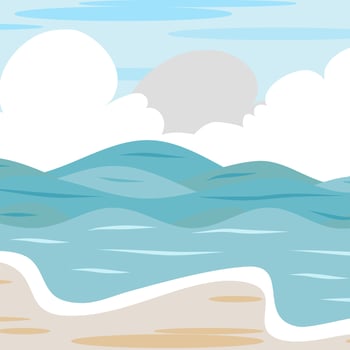 Beach background vector, cloud, wave, sea, ocean, sky, sand. Beach Landscape-Digital Painting Illustration. Vector illustration-Ocean on background. Banner, site, poster template.