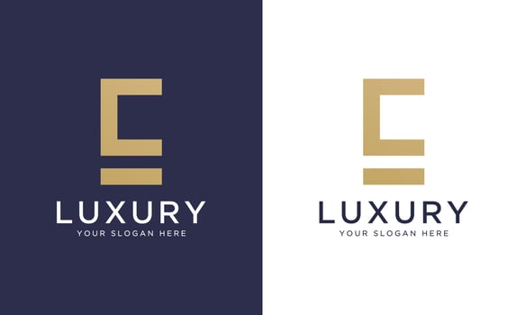 Luxury letter e logo template in gold color. Modern trendy initial luxury e letter logo design. Royal premium letter e logo design vector template.