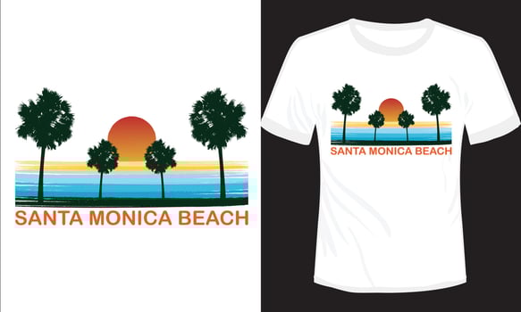 California Santa Monica Beach Vector Illustration