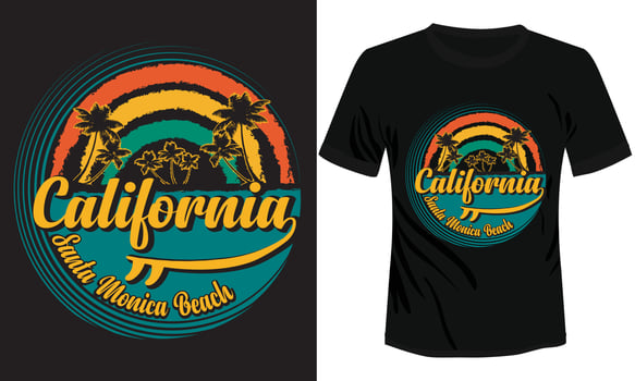 California Santa Monica Beach Vector Illustration