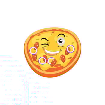 Pizza cartoon character, pizza character emotions, face, arms and legs. Funny cartoon characters. Trendy illustration in retro style. Vector kawaii line cartoon style illustration