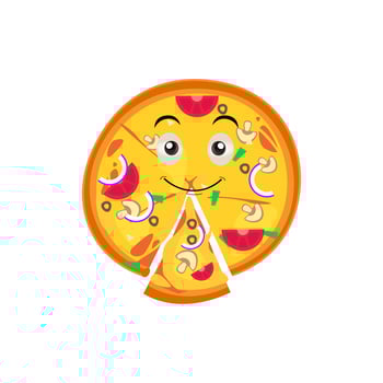 Pizza cartoon character, pizza character emotions, face, arms and legs. Funny cartoon characters. Trendy illustration in retro style. Vector kawaii line cartoon style illustration