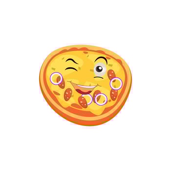 Pizza cartoon character, pizza character emotions, face, arms and legs. Funny cartoon characters. Trendy illustration in retro style. Vector kawaii line cartoon style illustration