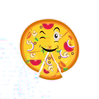 Pizza cartoon character, pizza character emotions, face, arms and legs. Funny cartoon characters. Trendy illustration in retro style. Vector kawaii line cartoon style illustration