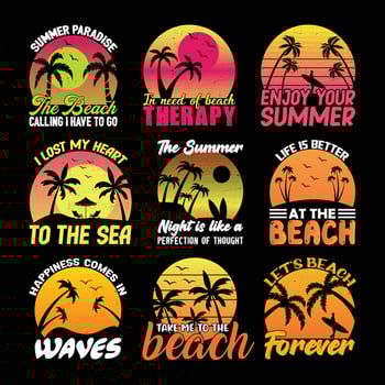 Summer T shirt Design Bundle, Vintage Summer T shirt  design, Beach shirt, Summer typography T shirt design Collection vector
