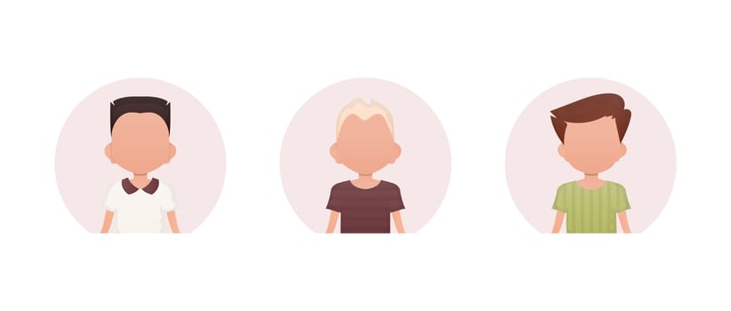 A set of portraits of boys with different styles of haircuts. Isolated. vector