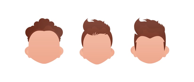 Set of faces of boys with different styles of haircuts. Isolated. . vector