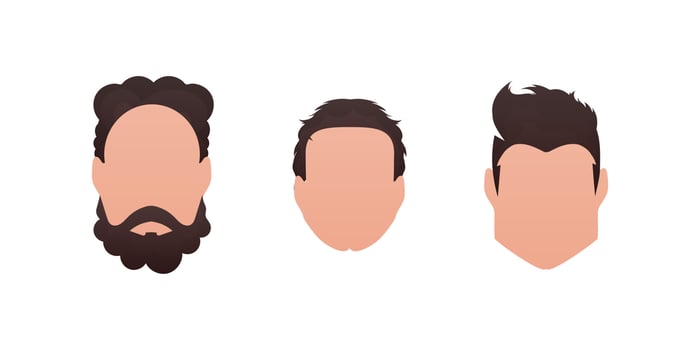 Set Faces of men with different hairstyles. Isolated. . vector