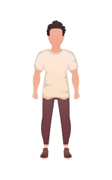 A man of strong physique stands in full growth. Isolated. Cartoon style. vector