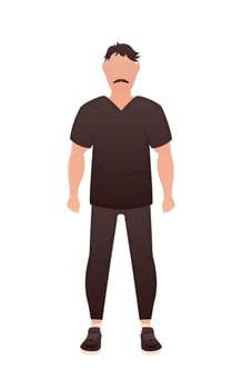 The guy of an athletic build is standing. Isolated. Cartoon style. vector