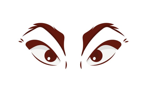 Cartoon woman eyes and eyebrows with lashes. Isolated vector
