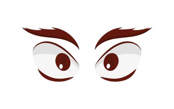 Cartoon eyes and eyebrows with lashes. Isolated vector illustration.