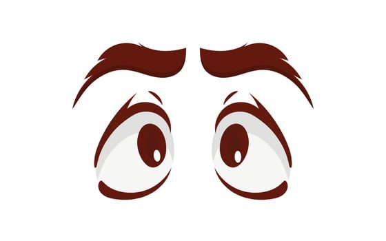 Close up scared face of beautiful woman with beautiful eyes and big pretty eyelashes and eyebrows. Vector illustration