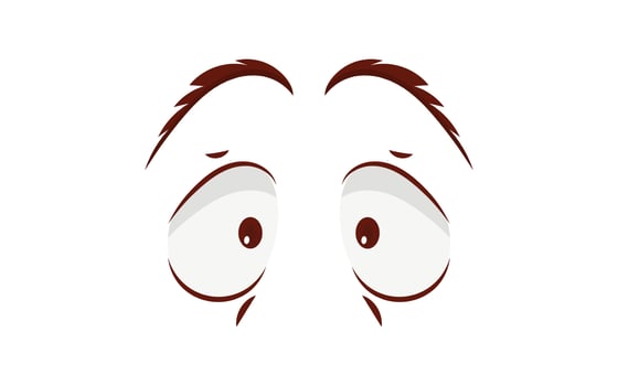 Close up scared face with beautiful eyes and big pretty eyelashes and eyebrows. Vector illustration