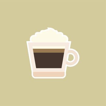 coffee whipped cream flat design vector illustration. Tasty cappuccino decorated with whipped cream cap isolated on white. Fall season hot sweet beverage. Takeaway mocha drink.