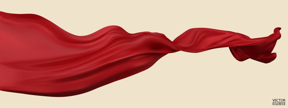 Flying red silk textile fabric flag background. Smooth elegant red Satin Isolated on beige Background for grand opening ceremony. Red curtain. 3d vector illustration