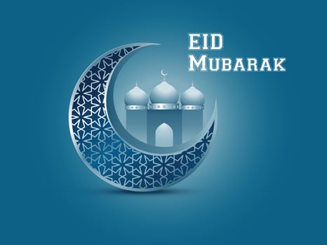crescent moon mosque realistic eid mubarak background vector
