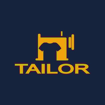 Sewing machine and fast tailoring clothes, logo template. Tailor shop, tailoring craft and textile production, vector design. Fashion and clothes, illustration