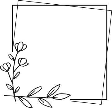Simple square floral frame border with a corner of hand drawn plants for a wedding or engagement or greeting card png