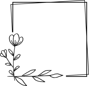 Simple square floral frame border with a corner of hand drawn plants for a wedding or engagement or greeting card png