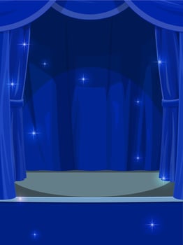 Blue curtains on circus or theater stage backdrop vector