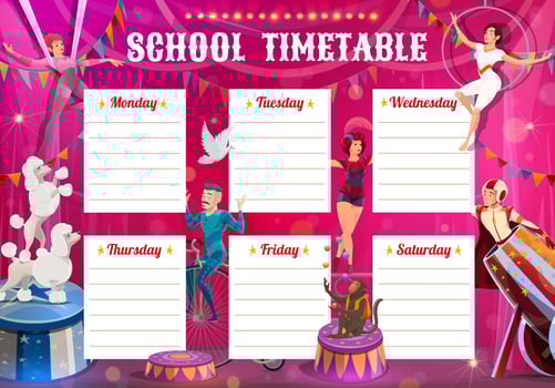 Shapito circus performers, education timetable vector