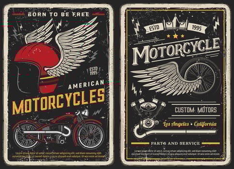 Bike and motorcycle vintage posters. Custom motors vector