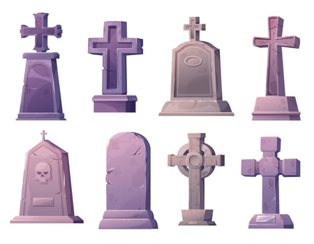 Cartoon stone grave crosses and gravestones vector