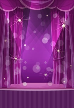 Purple curtains on stage, circus or theater scene vector