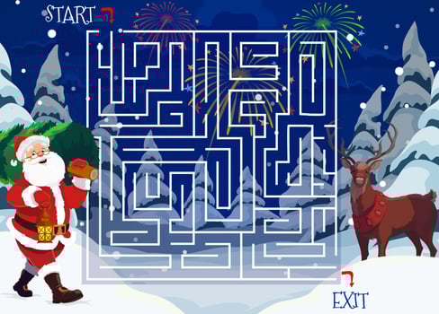 Christmas maze or labyrinth game with Santa Claus vector