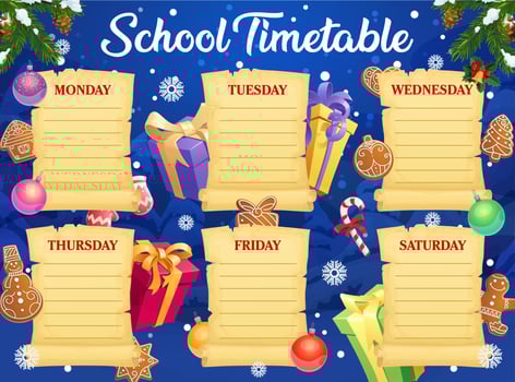 Christmas holidays school timetable template vector