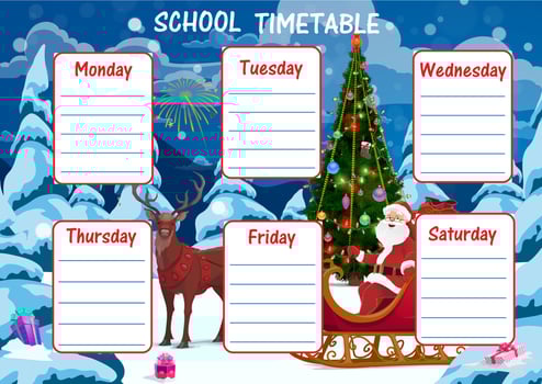 Education school timetable cartoon Santa Claus vector