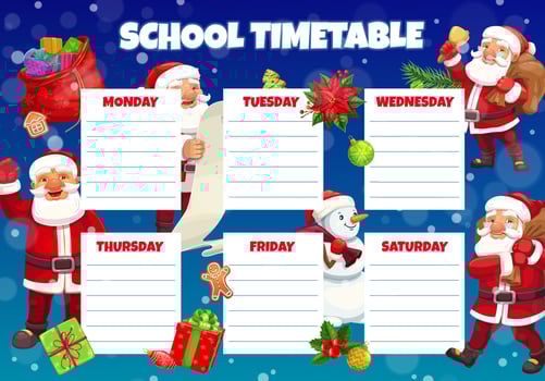 Children Christmas school timetable with Santa vector