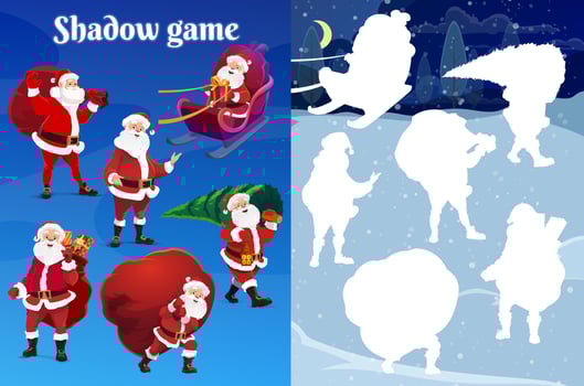 Kids Christmas shadow matching riddle with Santa vector