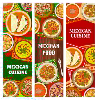 Mexican cuisine traditional food dishes, banners vector