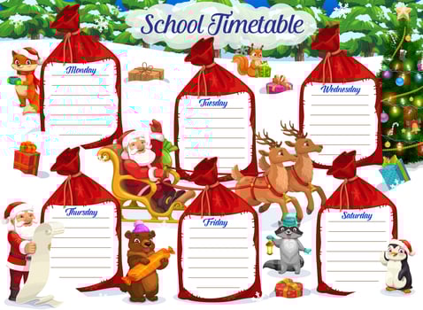 Christmas school timetable or student schedule vector