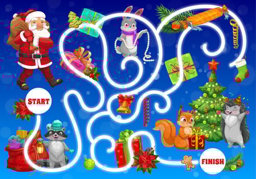 Kids labyrinth maze with Christmas characters vector