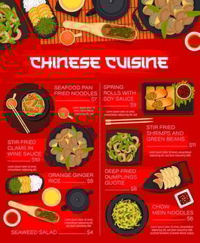 Chinese food meals and dishes menu vector template
