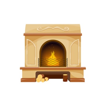Interior fireplace with firewood, oven, hearth vector