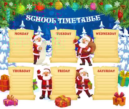 Child winter holiday timetable template with Santa vector