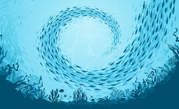 Fish school, underwater seabed landscape, shoal vector