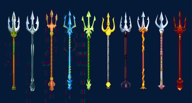 Fantasy magic tridents game weapon asset vector